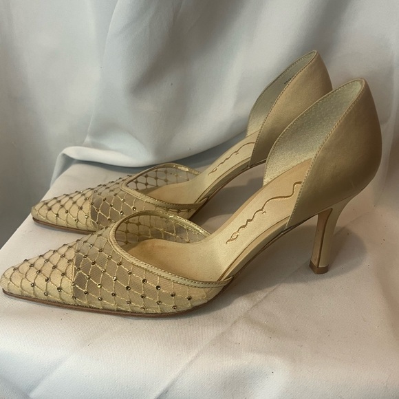 Gold Mesh Nina Heels with Woven Detailing - Picture 1 of 8